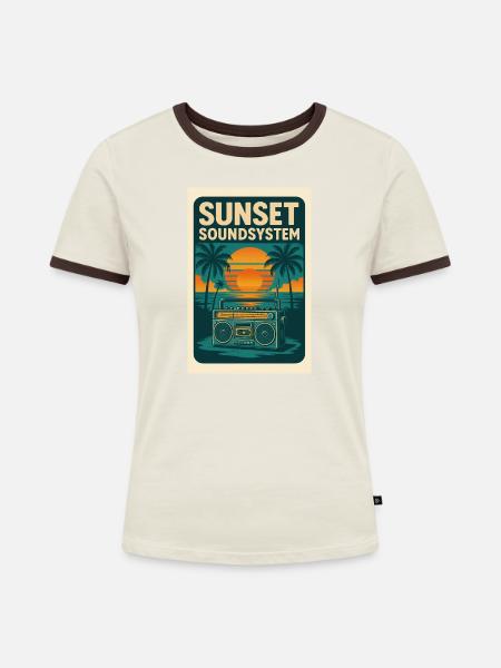Sunset Soundsystem - Frauen Kontrast-T-Shirt - Off-White/Dunkelbraun