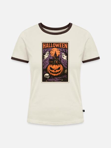 Classic Halloween - Frauen Kontrast-T-Shirt - Off-White/Dunkelbraun