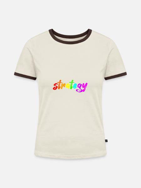 Strategy - Frauen Kontrast-T-Shirt - Off-White/Dunkelbraun