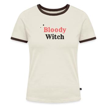 Bloody Witchy - Frauen Kontrast-T-Shirt - Off-White/Dunkelbraun - Vorne - AI Model Female 172 dark (172cm)