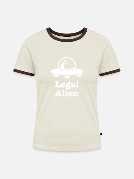 RECHTLICHE ALIEN! - Frauen Kontrast-T-Shirt - Off-White/Dunkelbraun