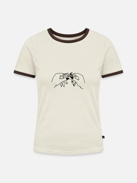 Frau Joint Universum - Frauen Kontrast-T-Shirt - Off-White/Dunkelbraun