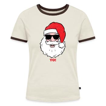 Weihnachtsmann - YO! - Lustiger Weihnachtsmann - Frauen Kontrast-T-Shirt - Off-White/Dunkelbraun - Vorne - AI Model Female 172 dark (172cm)