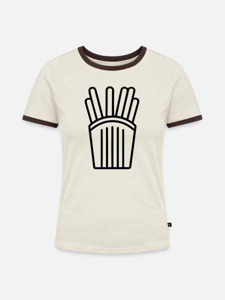 Pommes frites - Frauen Kontrast-T-Shirt - Off-White/Dunkelbraun