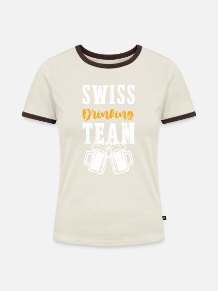 Schweiz Drinking Team Swiss - Frauen Kontrast-T-Shirt - Off-White/Dunkelbraun