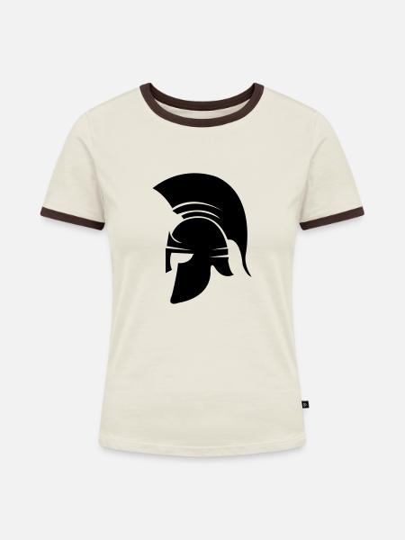 sparta helm - Frauen Kontrast-T-Shirt - Off-White/Dunkelbraun