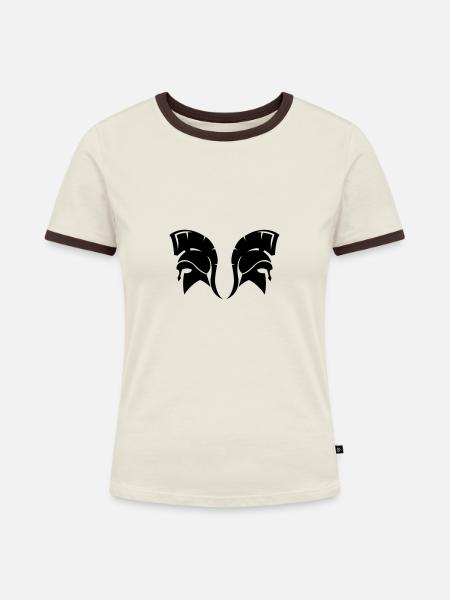 sparta helm 002 - Frauen Kontrast-T-Shirt - Off-White/Dunkelbraun