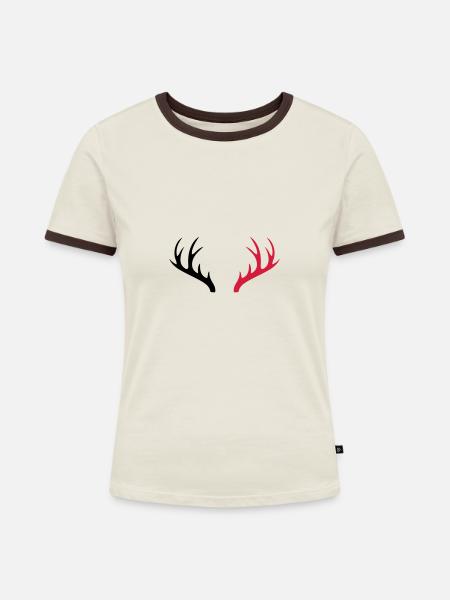 geweih 2 - Frauen Kontrast-T-Shirt - Off-White/Dunkelbraun