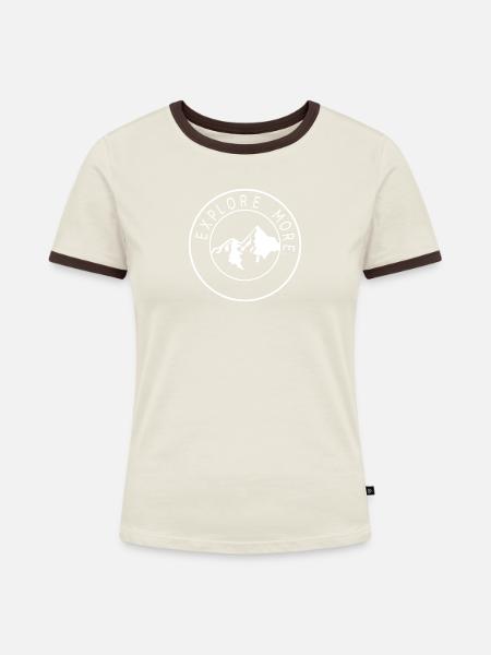 Explore more - Frauen Kontrast-T-Shirt - Off-White/Dunkelbraun
