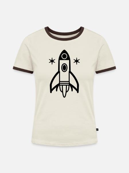 Rakete - Frauen Kontrast-T-Shirt - Off-White/Dunkelbraun