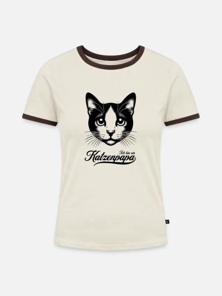 Ich bin ein Katzenpapa - Frauen Kontrast-T-Shirt - Off-White/Dunkelbraun