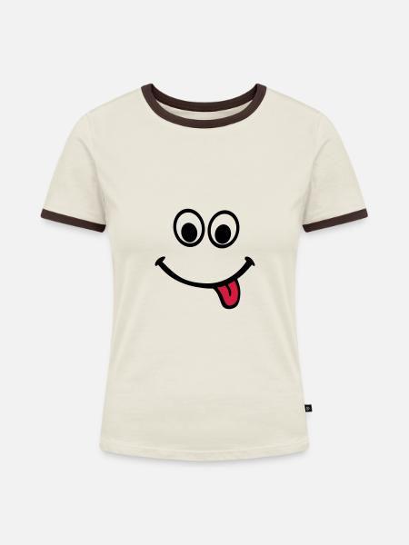 Gesicht - Frauen Kontrast-T-Shirt - Off-White/Dunkelbraun