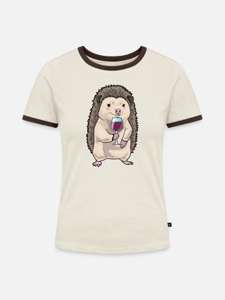 Igel Rotwein - Frauen Kontrast-T-Shirt - Off-White/Dunkelbraun