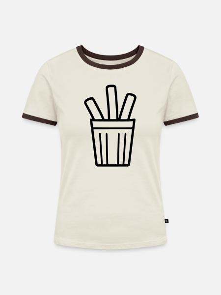 Pommes frites - Frauen Kontrast-T-Shirt - Off-White/Dunkelbraun