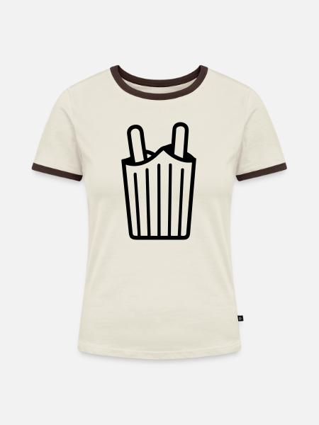 Pommes frites - Frauen Kontrast-T-Shirt - Off-White/Dunkelbraun