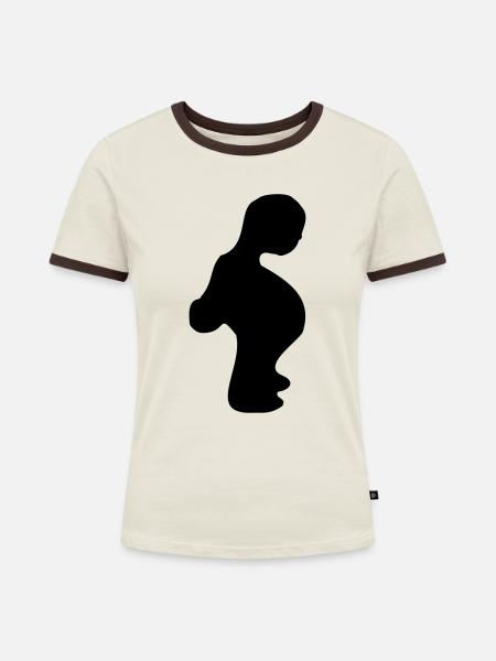 Männchen - Frauen Kontrast-T-Shirt - Off-White/Dunkelbraun
