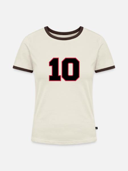 2cnumber10 - Frauen Kontrast-T-Shirt - Off-White/Dunkelbraun