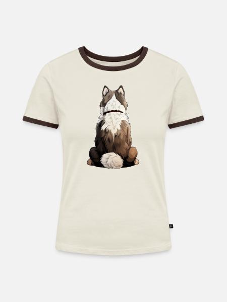 Siberian Husky - Frauen Kontrast-T-Shirt - Off-White/Dunkelbraun