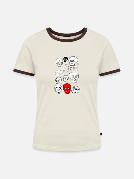 Skull-Design mit Farbkontrast - Frauen Kontrast-T-Shirt - Off-White/Dunkelbraun