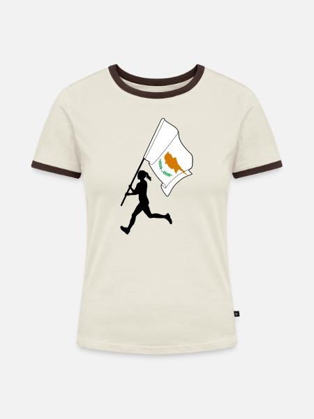 Zypern Flagge Frau Läuft - Frauen Kontrast-T-Shirt - Off-White/Dunkelbraun