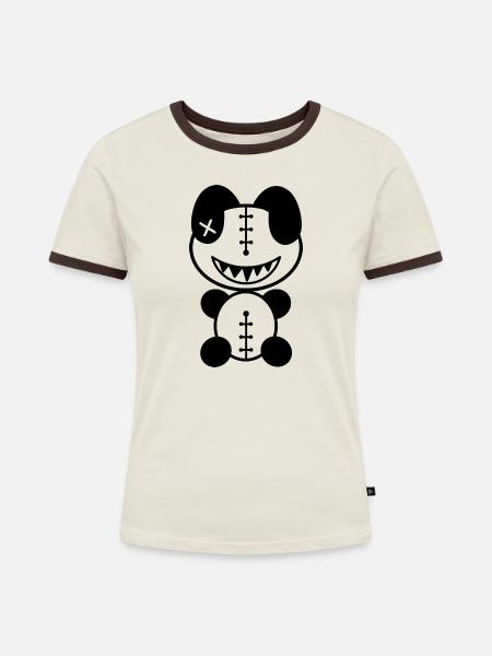 Plush: Albern. - Frauen Kontrast-T-Shirt - Off-White/Dunkelbraun
