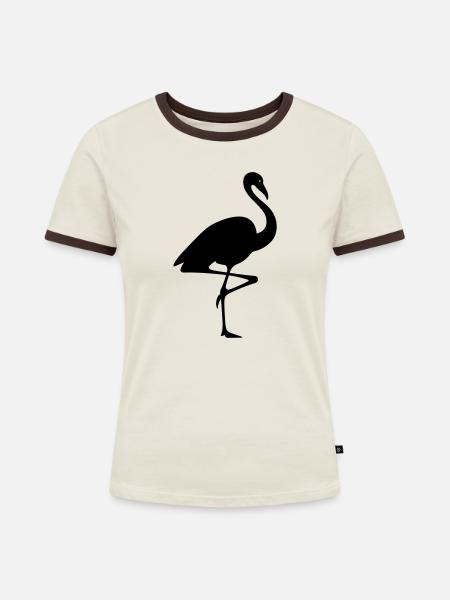 Rosa Flamingo - Frauen Kontrast-T-Shirt - Off-White/Dunkelbraun