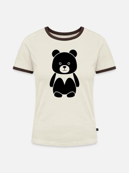 Kleiner Bär - Frauen Kontrast-T-Shirt - Off-White/Dunkelbraun