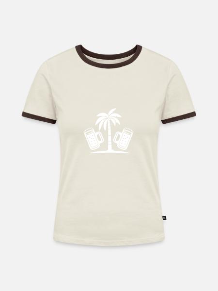 Bier Palmen Urlaub - Frauen Kontrast-T-Shirt - Off-White/Dunkelbraun