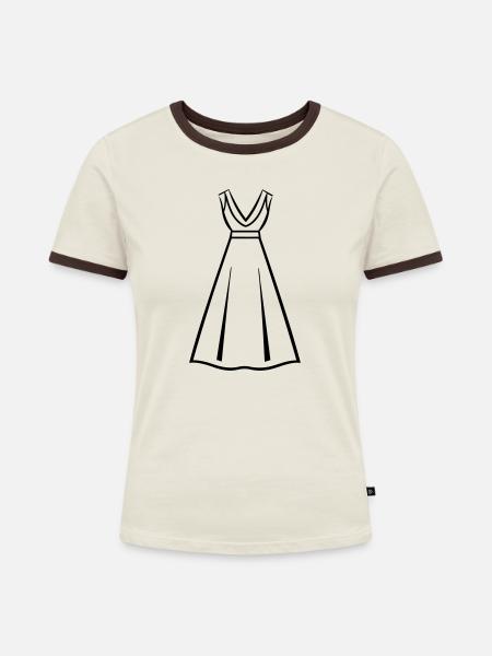 Kleid - Frauen Kontrast-T-Shirt - Off-White/Dunkelbraun