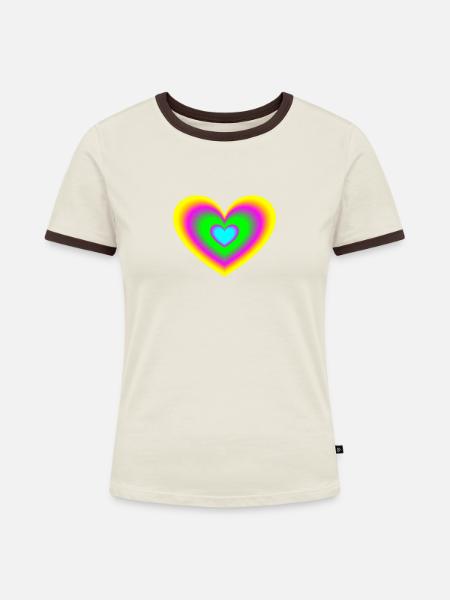 Herz bunt neon - Frauen Kontrast-T-Shirt - Off-White/Dunkelbraun