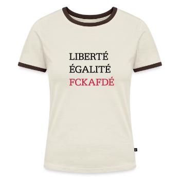 FCK AFD - Frauen Kontrast-T-Shirt - Off-White/Dunkelbraun - Vorne - AI Model Female 172 dark (172cm)