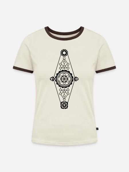 TRIBE - Frauen Kontrast-T-Shirt - Off-White/Dunkelbraun