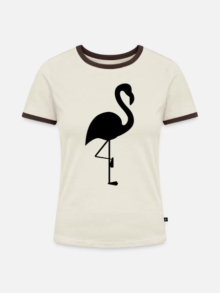 flamingo design - Frauen Kontrast-T-Shirt - Off-White/Dunkelbraun