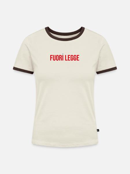 Ächten - Frauen Kontrast-T-Shirt - Off-White/Dunkelbraun