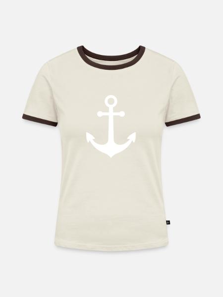 Anker Seemann - Frauen Kontrast-T-Shirt - Off-White/Dunkelbraun
