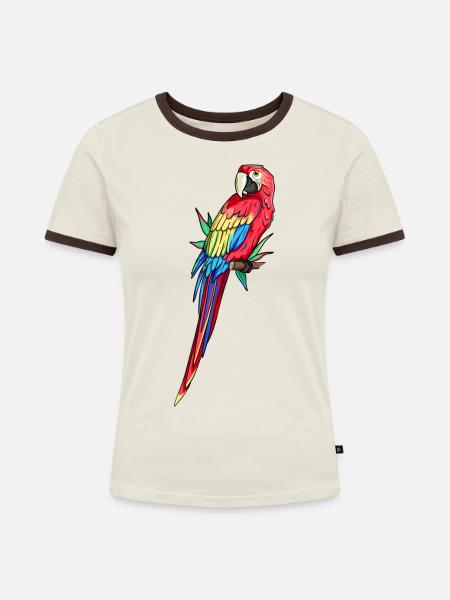 Ara Papagei Amazonas Papageien Federn - Frauen Kontrast-T-Shirt - Off-White/Dunkelbraun