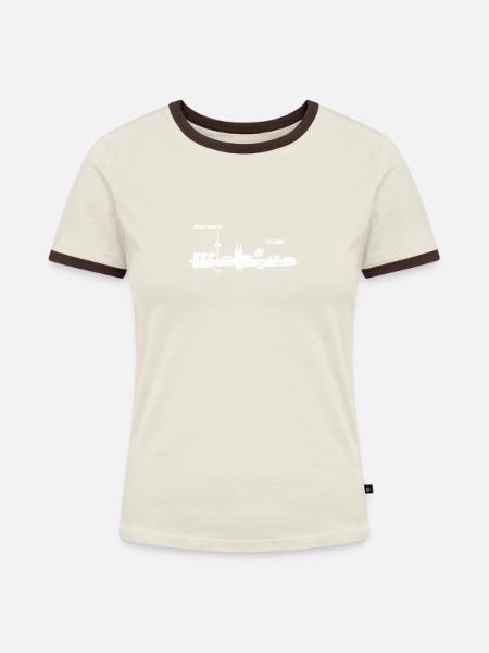 WRONG PLANET - Frauen Kontrast-T-Shirt - Off-White/Dunkelbraun