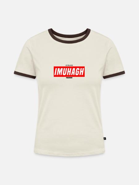 IMUHAGH - Frauen Kontrast-T-Shirt - Off-White/Dunkelbraun
