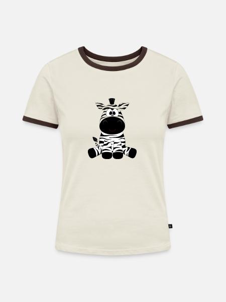 zebra - Frauen Kontrast-T-Shirt - Off-White/Dunkelbraun