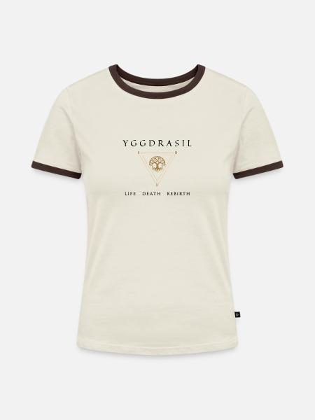 Yggdrasil - Frauen Kontrast-T-Shirt - Off-White/Dunkelbraun