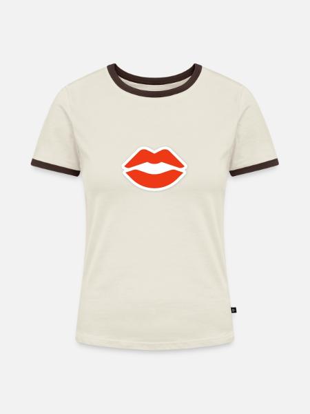 Mund - Frauen Kontrast-T-Shirt - Off-White/Dunkelbraun