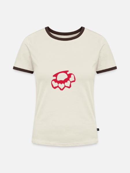 Schlagring - Frauen Kontrast-T-Shirt - Off-White/Dunkelbraun
