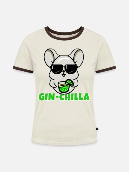 Gin- Chinchilla Gin - Frauen Kontrast-T-Shirt - Off-White/Dunkelbraun