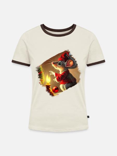 Weihnachtsgeschenk - Frauen Kontrast-T-Shirt - Off-White/Dunkelbraun
