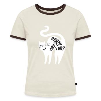 Crazy Cat Lady! - Frauen Kontrast-T-Shirt - Off-White/Dunkelbraun - Vorne - AI Model Female 172 dark (172cm)