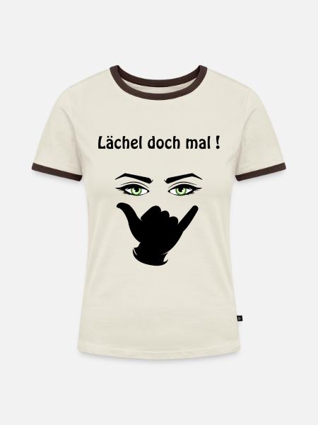 Lächel doch mal! - Frauen Kontrast-T-Shirt - Off-White/Dunkelbraun