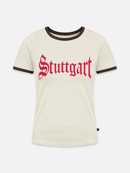 Stuttgart - Frauen Kontrast-T-Shirt - Off-White/Dunkelbraun