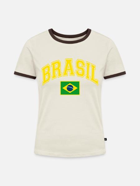 Brasilien Flagge - Frauen Kontrast-T-Shirt - Off-White/Dunkelbraun