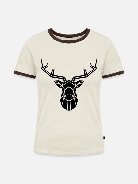 Hirschkopf - Frauen Kontrast-T-Shirt - Off-White/Dunkelbraun
