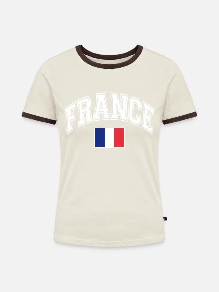 Frankreich Flagge - Frauen Kontrast-T-Shirt - Off-White/Dunkelbraun